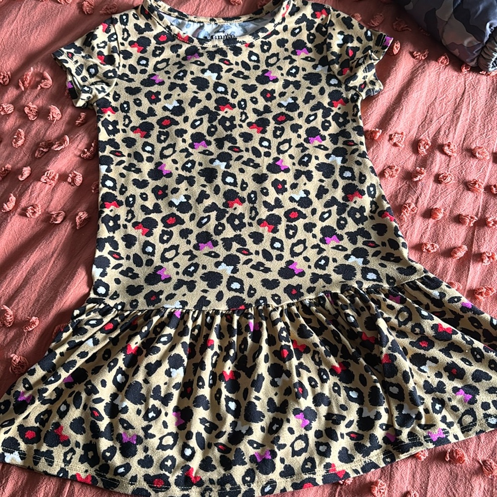 Minnie Mouse leopard print drop waisted cotton dress size 4/5
